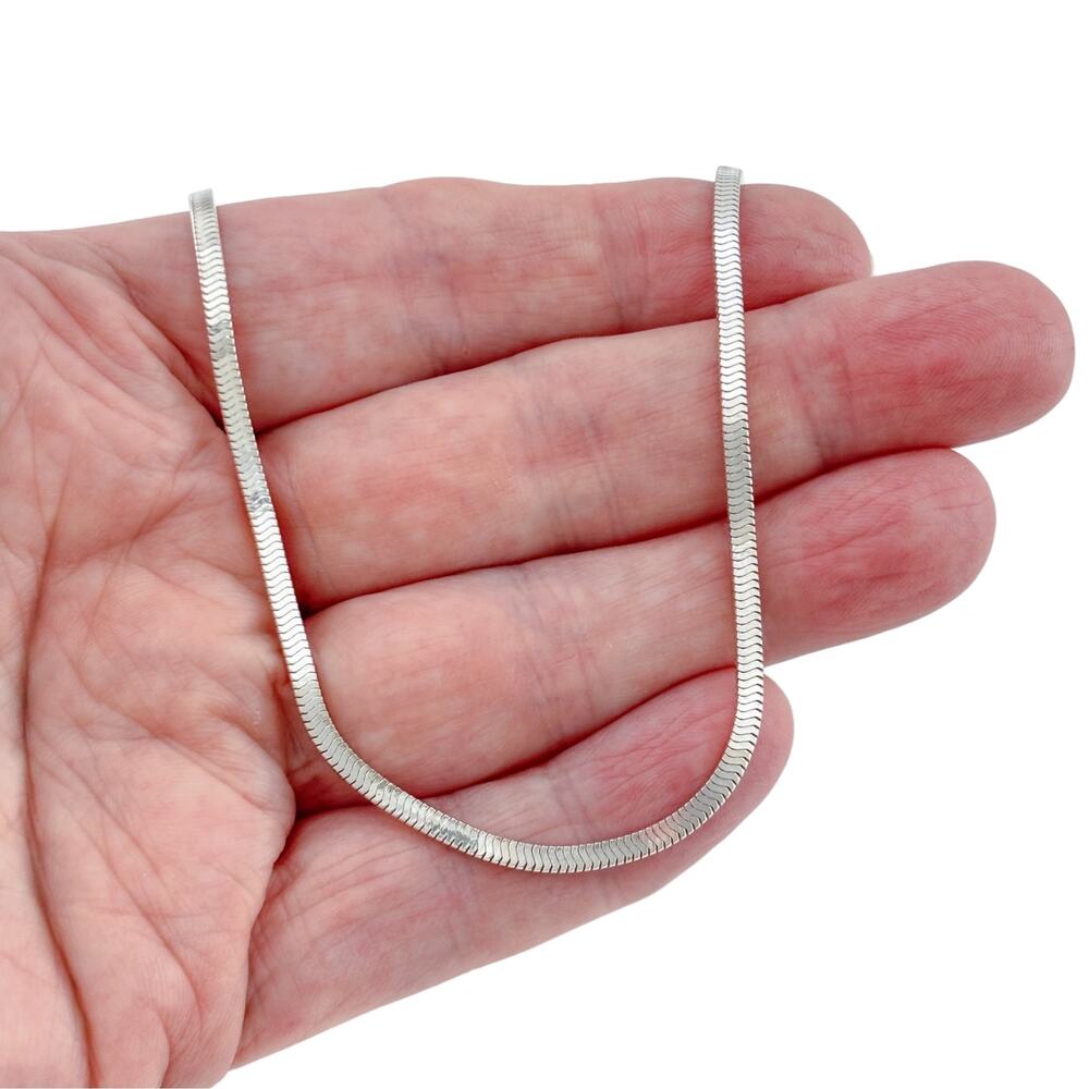 Vintage Sterling Silver Angled Snake Chain Necklace 32"